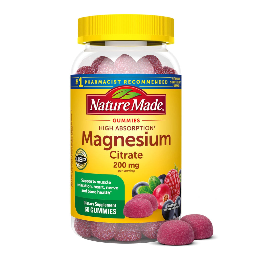 Nature Made High Absorption Magnesium Citrate 200 mg per serving, Magnesium Supplement for Muscle, Nerve, Bone and Heart Support, 60 Magnesium Gummies, 30 Day Supply - FENGGESTORE20