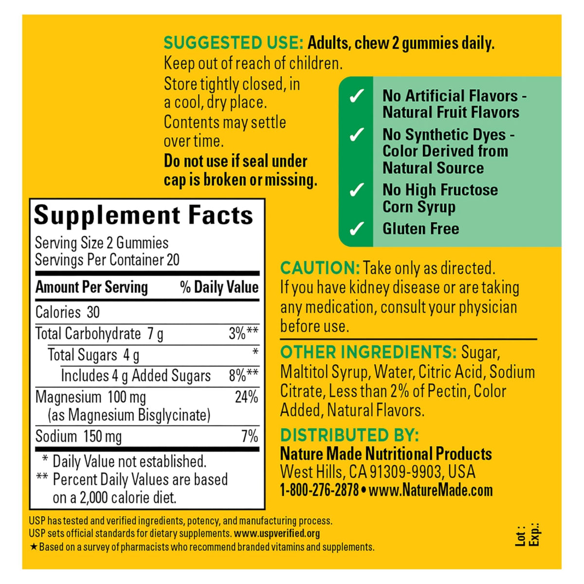 Nature Made High Absorption Magnesium Glycinate Gummies 100 mg per Serving, Muscle, Nerve, Bone and Heart Support, Magnesium Supplement, 40 Magnesium Gummies, 20 Day Supply - FENGGESTORE20