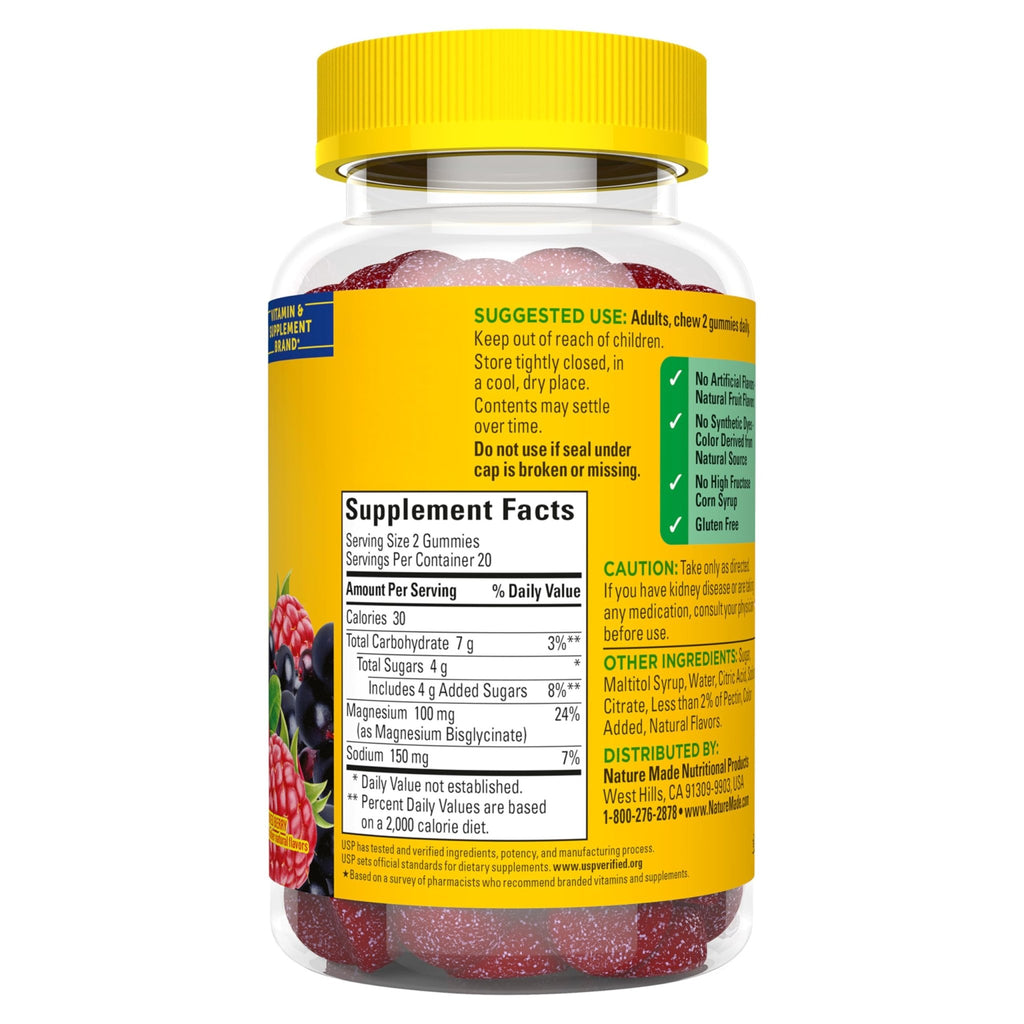 Nature Made High Absorption Magnesium Glycinate Gummies 100 mg per Serving, Muscle, Nerve, Bone and Heart Support, Magnesium Supplement, 40 Magnesium Gummies, 20 Day Supply - FENGGESTORE20