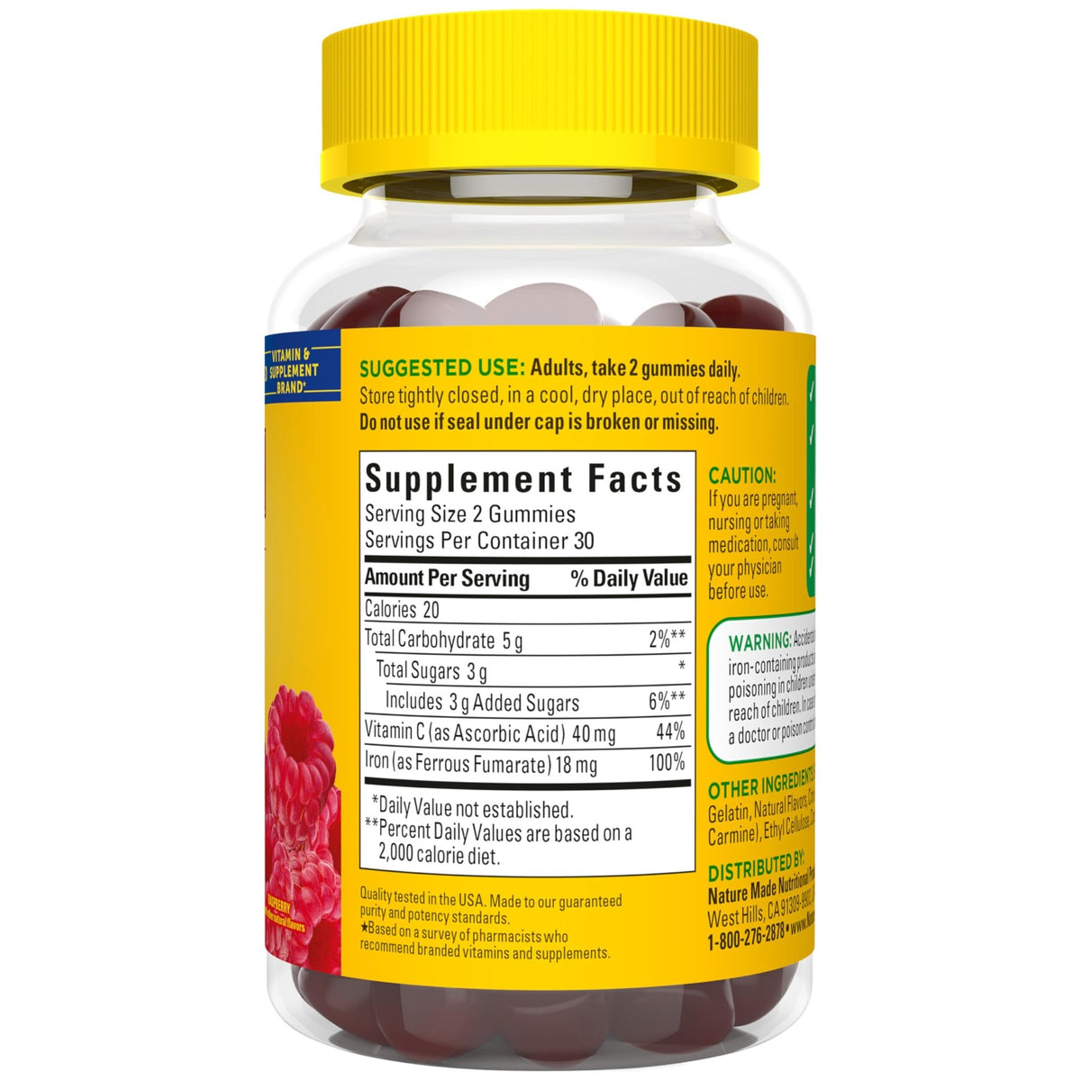 Nature Made Iron 18 mg per serving Gummies with Vitamin C, Iron Supplement for Red Blood Cell Support, 60 Gummies, 30 Day Supply - FENGGESTORE20