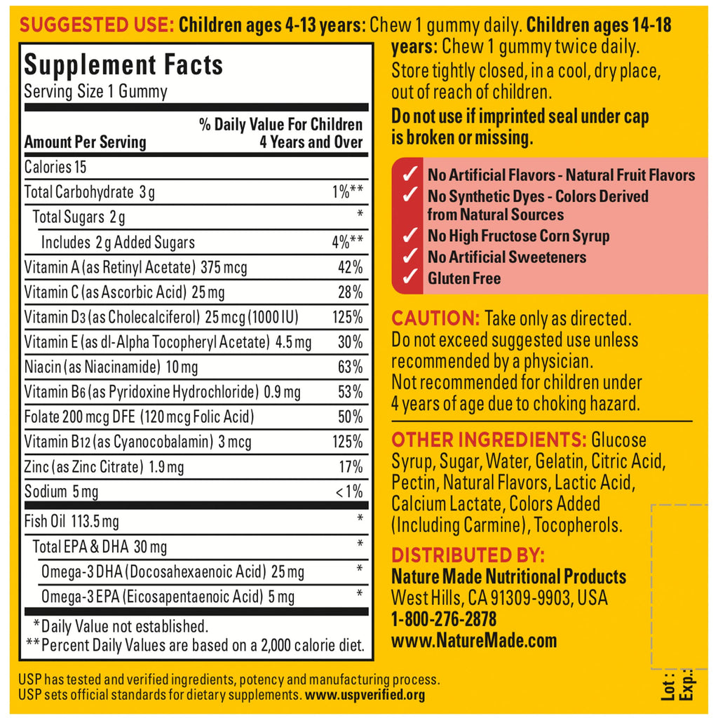 Nature Made Kids First Multivitamin with Omega-3, Kids Gummy Multivitamins with Vitamins and Minerals for Nutritional Support, 70 Gummies - FENGGESTORE20