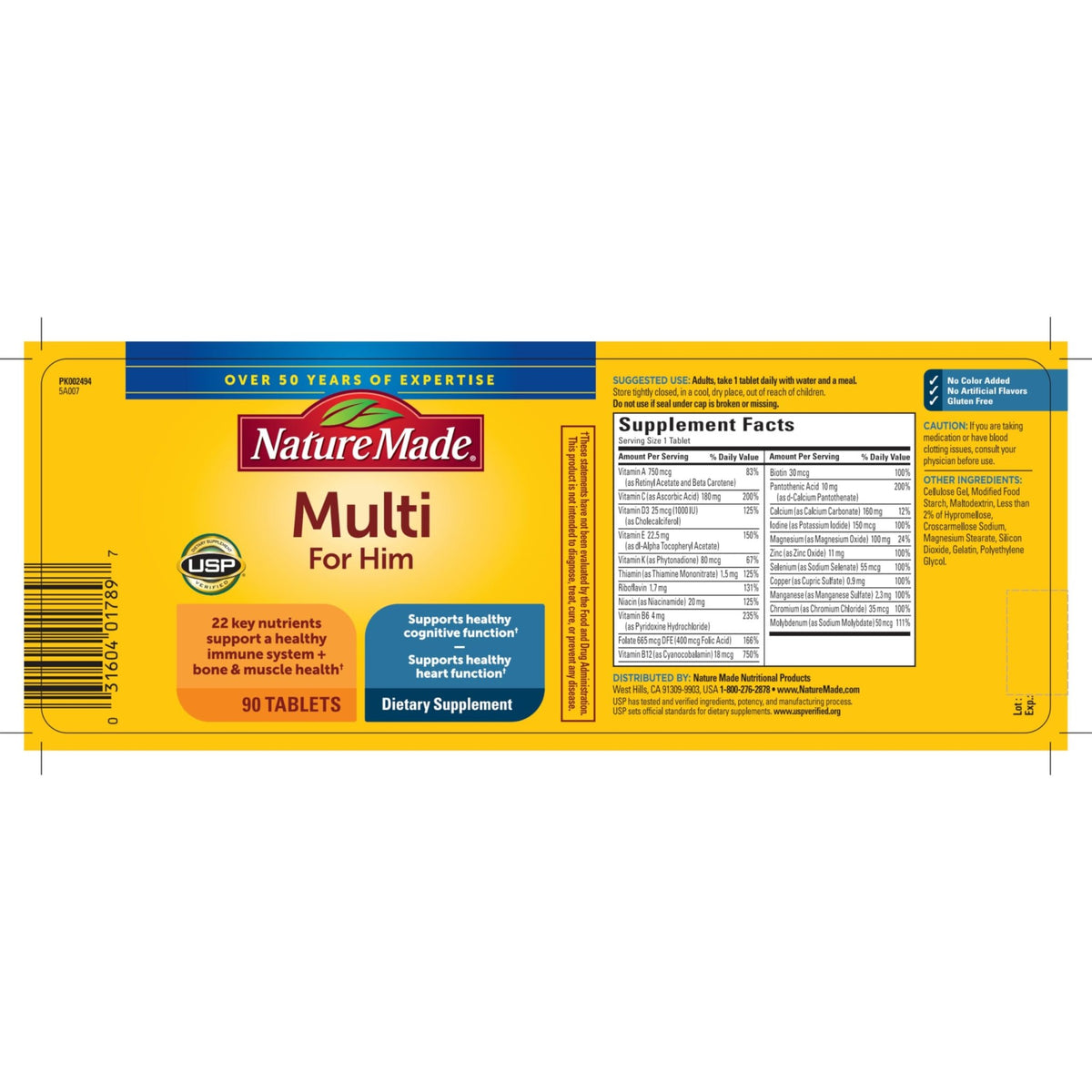 Nature Made Multivitamin for Him, Mens Multivitamins with No Iron, Daily Nutritional Support, Nature Made Multi Mens Vitamins & Minerale - FENGGESTORE20