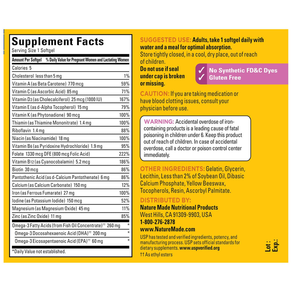 Nature Made Prenatal Vitamins for Women with Folic Acid + DHA, Prenatal Vitamin and Mineral Supplement for Daily Nutritional Support - FENGGESTORE20