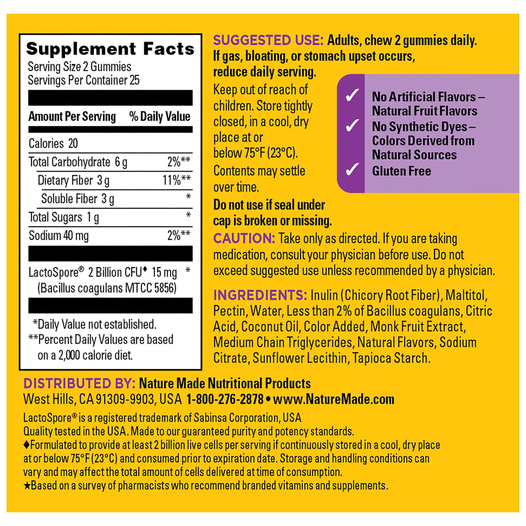 Nature Made Probiotic + Prebiotic Fiber Gummies for Daily Gut Health, Fiber Supplement with Probiotics for Digestive Health Support - FENGGESTORE20