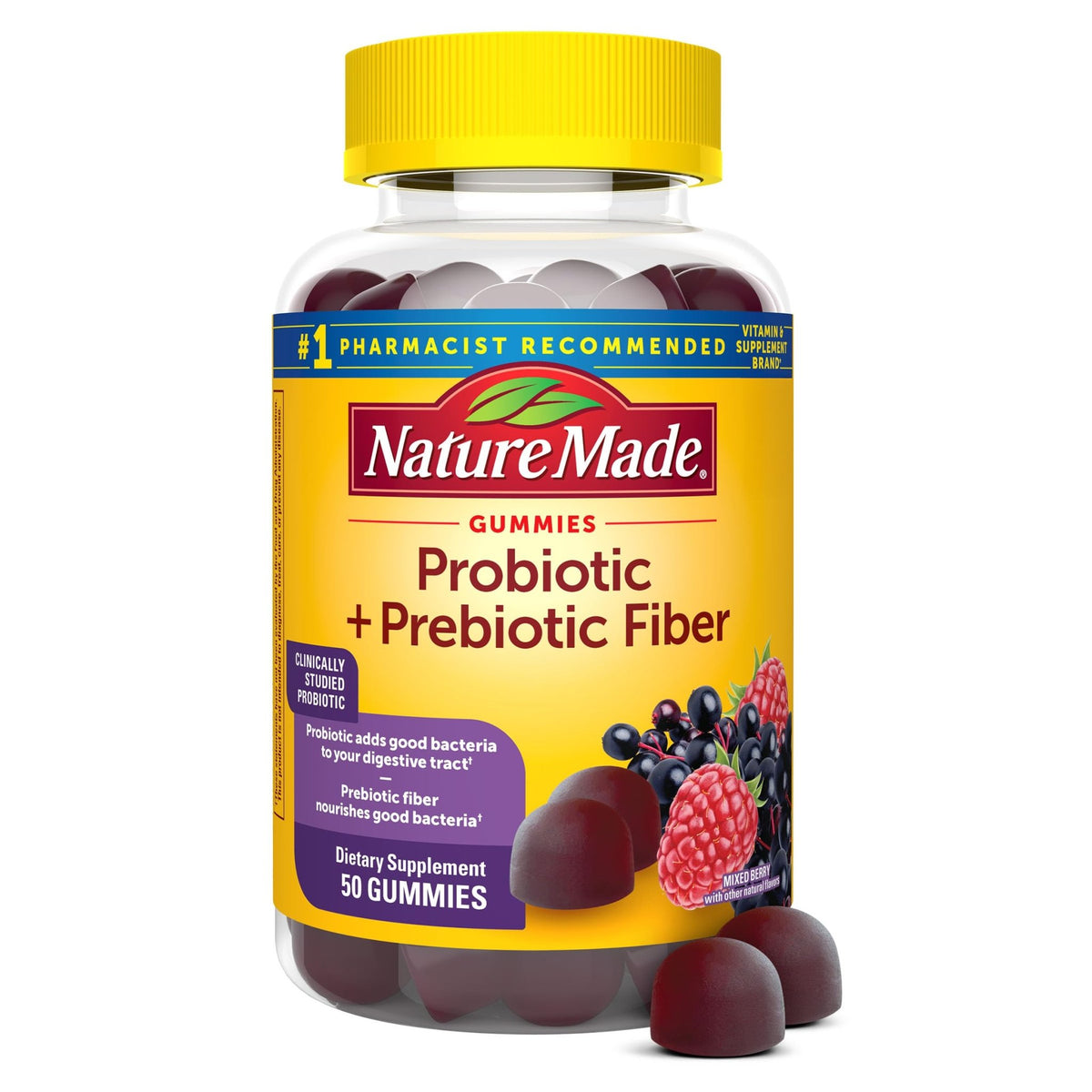 Nature Made Probiotic + Prebiotic Fiber Gummies for Daily Gut Health, Fiber Supplement with Probiotics for Digestive Health Support - FENGGESTORE20