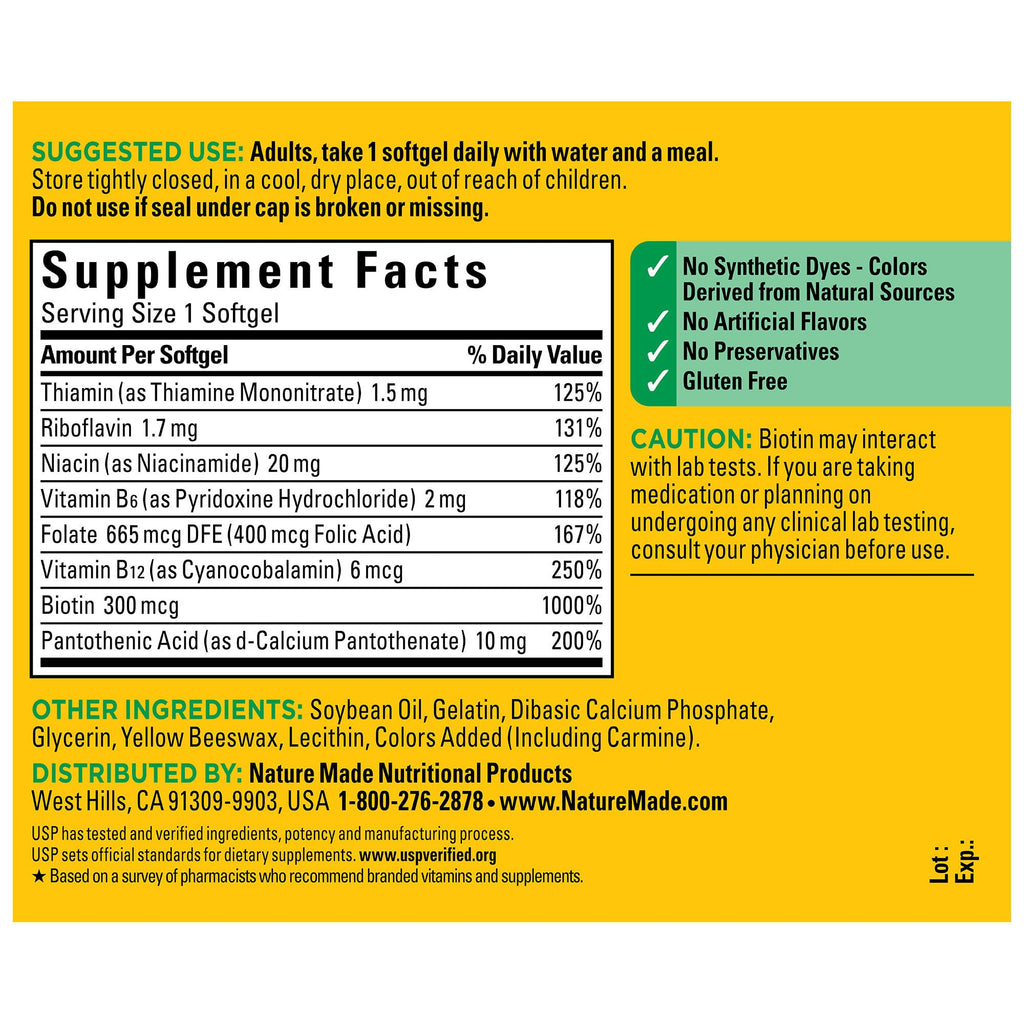 Nature Made Super B Complex Vitamins for Women and Men, Dietary Supplement for Energy Metabolism Support, Super Vitamin B Complex - FENGGESTORE20