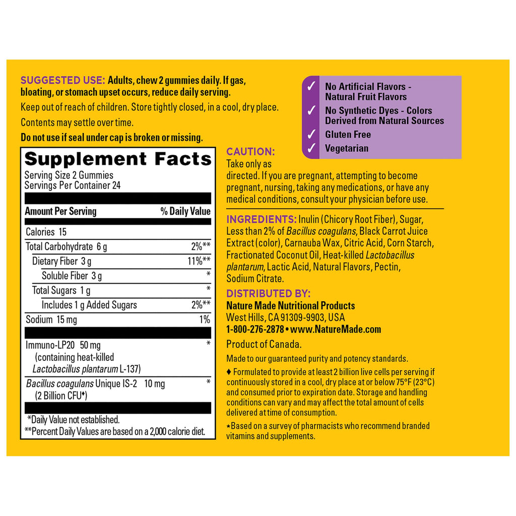 Nature Made Triple-Action Biotics, Gut and Immune Health Support, Digestive Probiotics for Women and Men, Prebiotic Fiber Gummies, 48 Gummies, 24 Day Supply - FENGGESTORE20