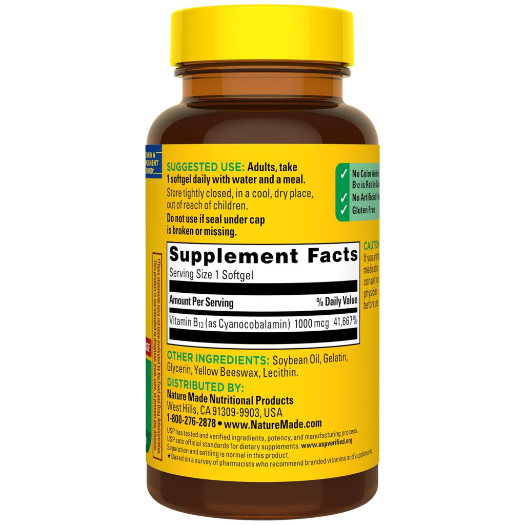 Nature Made Vitamin B12 1000 mcg, Dietary Supplement for Energy Metabolism Support, B12 Vitamins 1000 mcg, 150 Softgels, 150 Day Supply - FENGGESTORE20