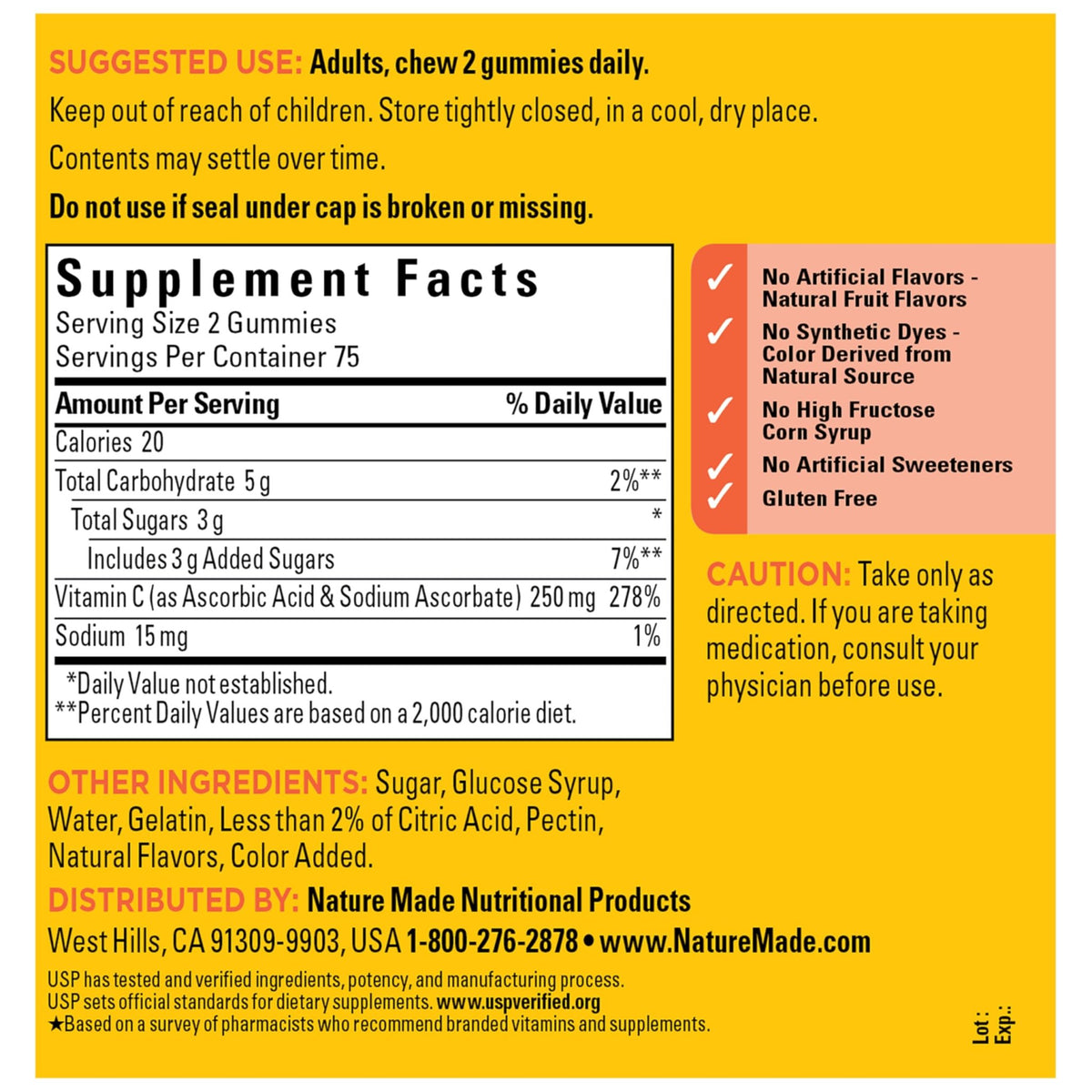 Nature Made Vitamin C 250 mg Per Serving, Dietary Supplement for Immune Support, Vitamin C Gummies for Adults - FENGGESTORE20
