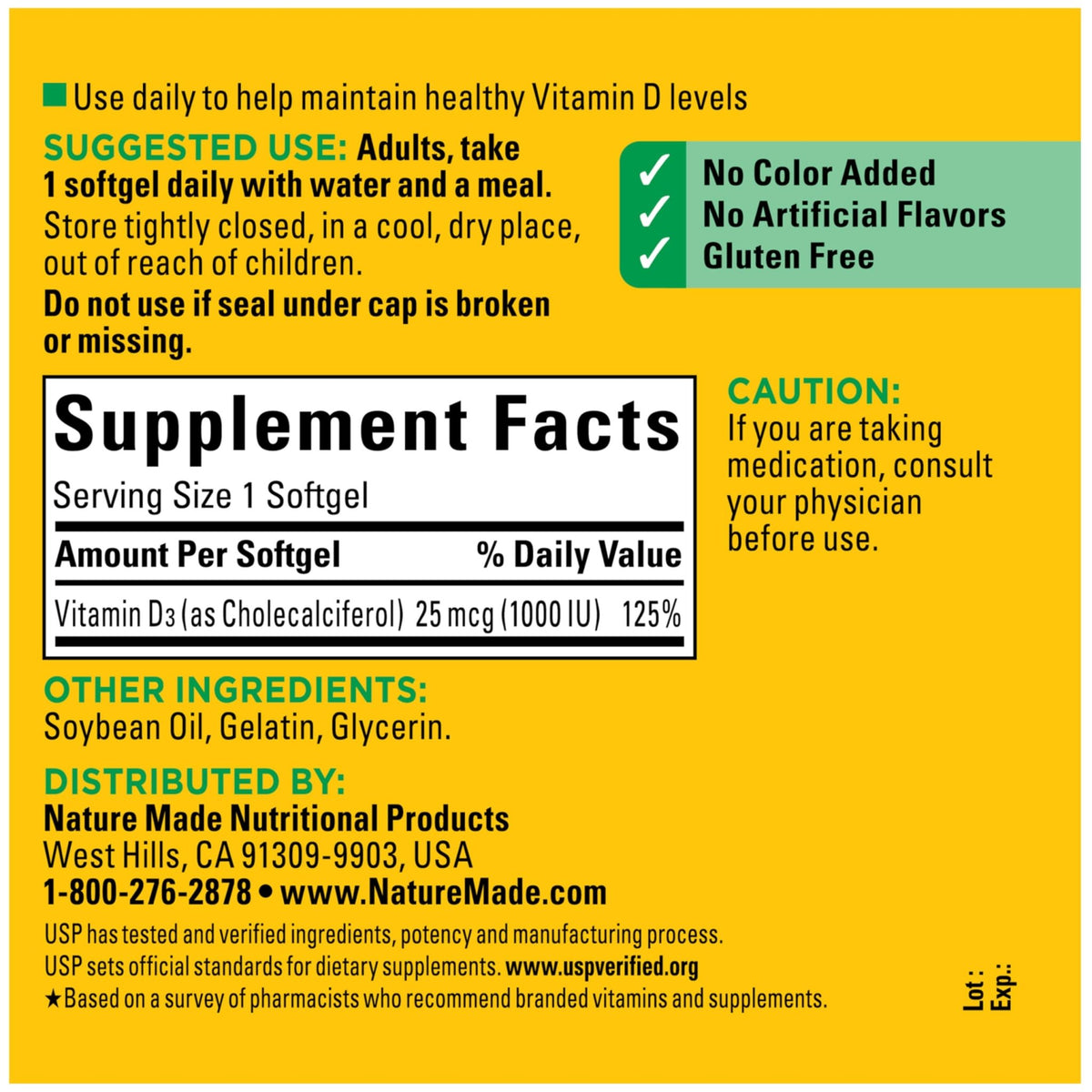 Nature Made Vitamin D3 1000 IU (25 mcg), Vitamin D Supplement for Bone, Teeth, Muscle and Immune Health Support, 300 Softgels, 300 Day Supply - FENGGESTORE20