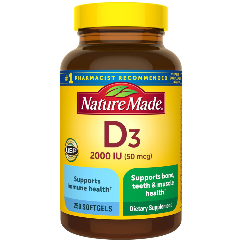 Nature Made Vitamin D3 2000 IU (50 mcg), Vitamin D Supplement for Bone, Teeth, Muscle and Immune Health Support, 250 Softgels, 250 Day Supply - FENGGESTORE20