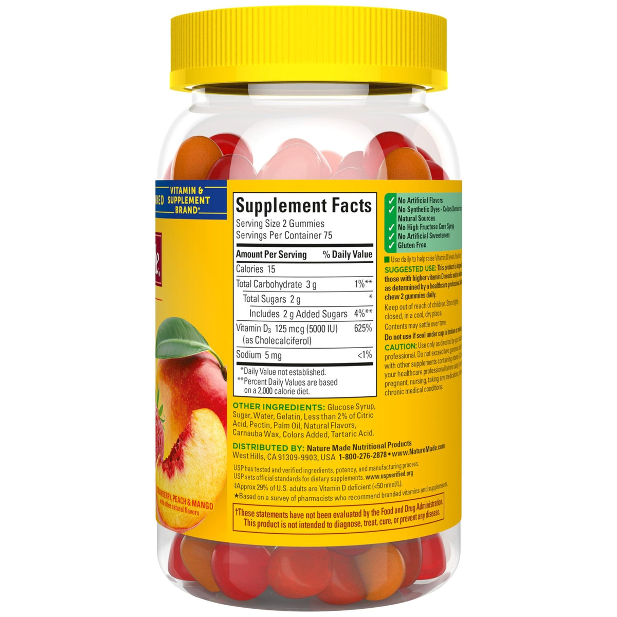 Nature Made Vitamin D3 5000 IU Per Serving Gummies Extra Strength, Bone and Immune Health Support, 150 Vitamin D Gummies for Adults, 75 Day Supply - FENGGESTORE20