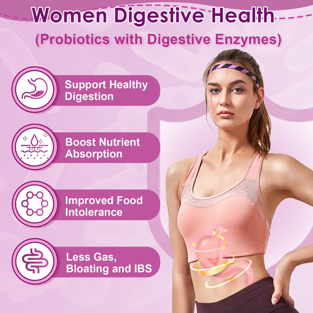 NATURE TARGET Probiotics for Women, 100 Billion CFUs Probiotic with Digestive Enzymes & Prebiotics, Vaginal Probiotics with Cranberry for Urinary Tract Health, - FENGGESTORE20