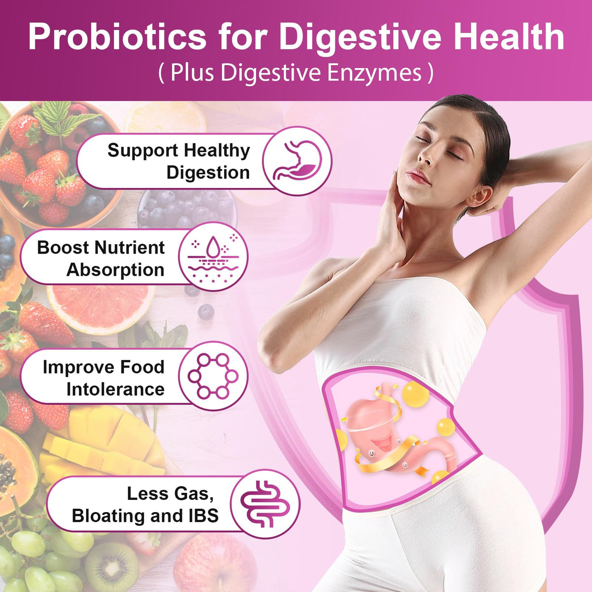 NATURE TARGET Probiotics for Women, 100 Billion CFUs Probiotic with Digestive Enzymes & Prebiotics, Vaginal Probiotics with Cranberry for Urinary Tract Health - FENGGESTORE20