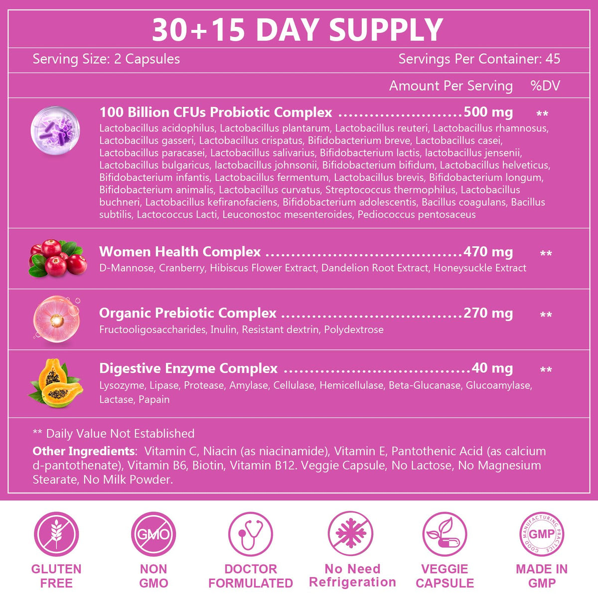 NATURE TARGET Probiotics for Women, 100 Billion CFUs Probiotic with Digestive Enzymes & Prebiotics, Vaginal Probiotics with Cranberry for Urinary Tract Health - FENGGESTORE20