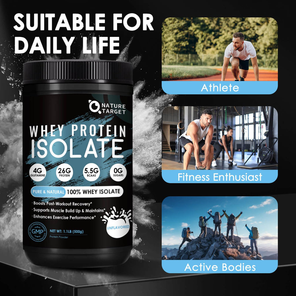 NATURE TARGET Unflavored Whey Protein Isolate - 26g Protein, 0g Sugar, Keto Friendly - No rBGH, Grass Fed - Perfect for Coffee, Baking & Smoothies - 1.10 LB (16 Servings) - FENGGESTORE20