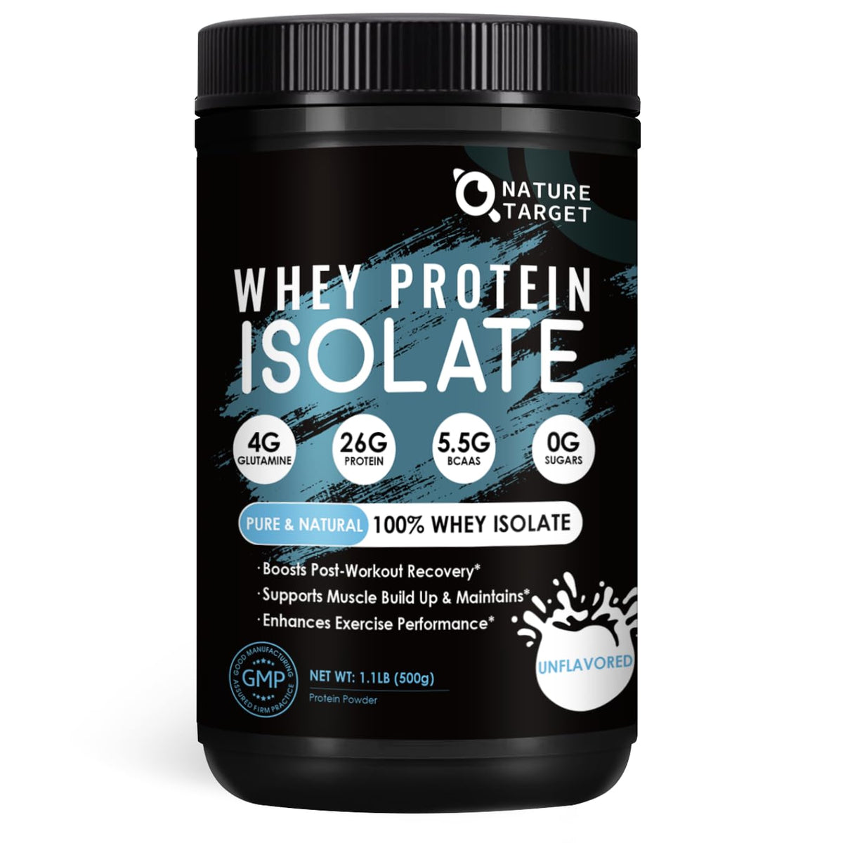 NATURE TARGET Unflavored Whey Protein Isolate - 26g Protein, 0g Sugar, Keto Friendly - No rBGH, Grass Fed - Perfect for Coffee, Baking & Smoothies - 1.10 LB (16 Servings) - FENGGESTORE20