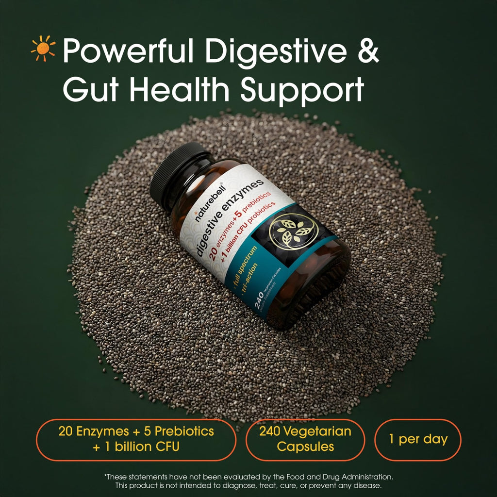 NatureBell Digestive Enzymes - 240 Capsules - Gut & Digestive Health Support Supplement* - with 20 Enzymes, - FENGGESTORE20