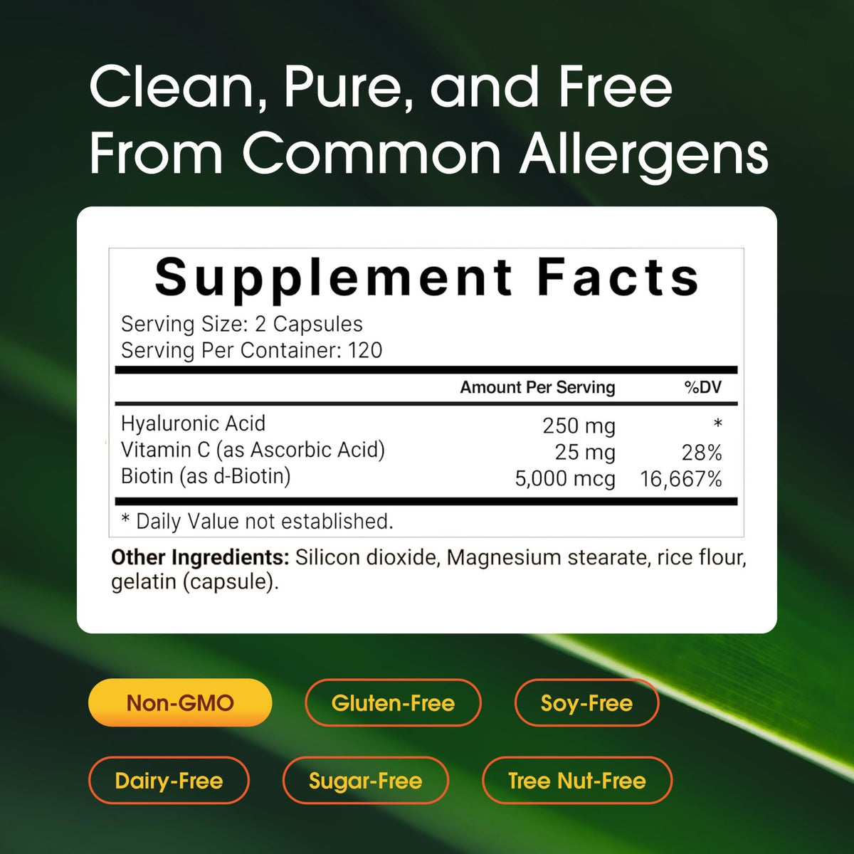 NatureBell Hyaluronic Acid 250mg - 240 Capsules - 250mg Hyaluronic Acid, 5000mcg Biotin & 25 mg Vitamin C - Supports Skin - FENGGESTORE20