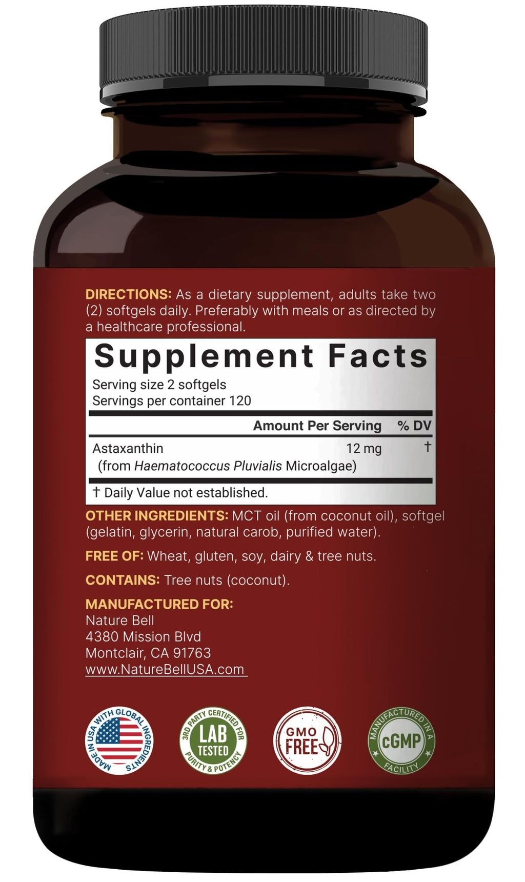 NatureBell Maximum Strength Astaxanthin 12mg, 240 Softgels - 4 Month Supply - Natural Antioxidant from Haematococcus - FENGGESTORE20