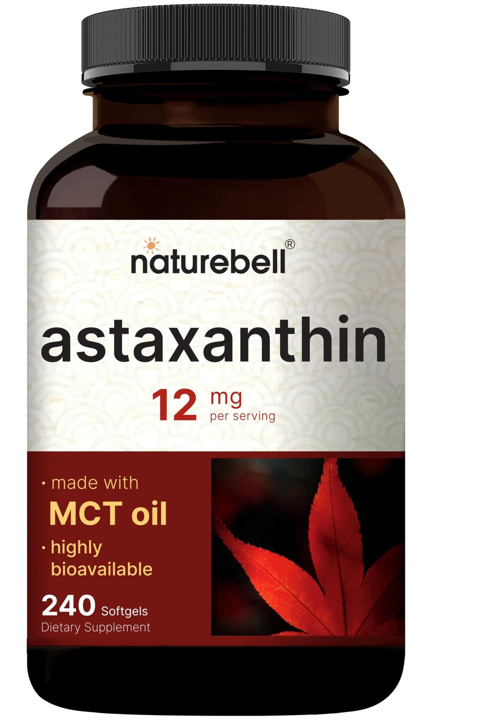 NatureBell Maximum Strength Astaxanthin 12mg, 240 Softgels - 4 Month Supply - Natural Antioxidant from Haematococcus - FENGGESTORE20