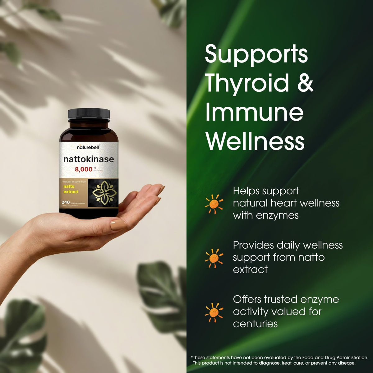 NatureBell Nattokinase - 240 Capsules - 8,000 FU Max Strength from Fermented Natto Extract - for Heart Health - FENGGESTORE20