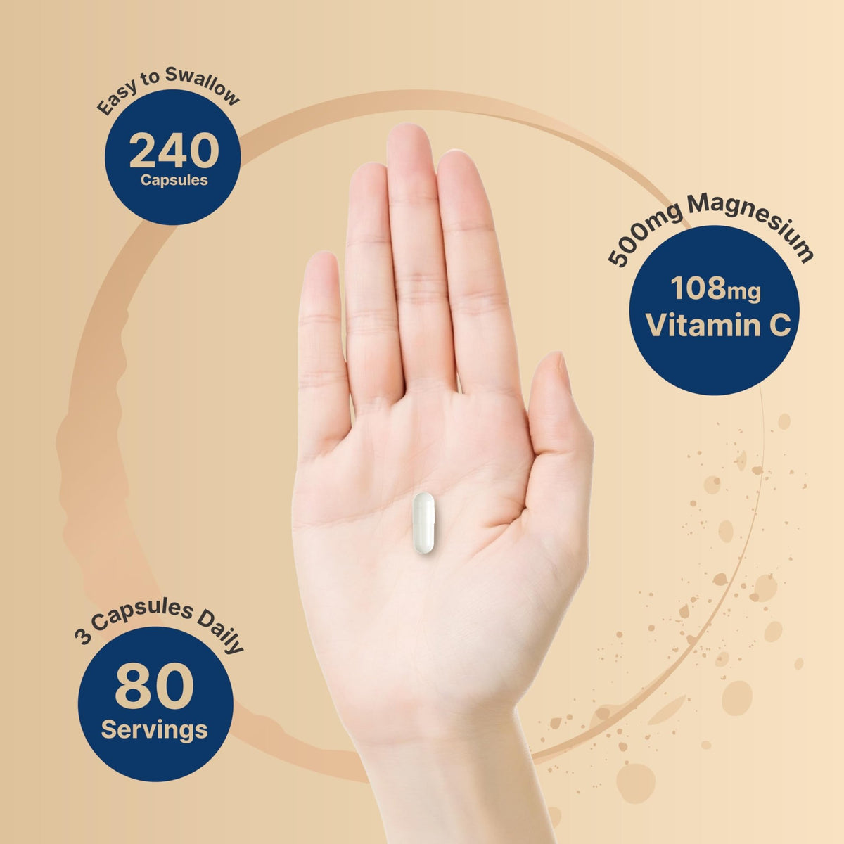 NatureBell Pure Magnesium Citrate 500mg per 3 Capsules Serving Size, 240 Capsules per Bottle - FENGGESTORE20