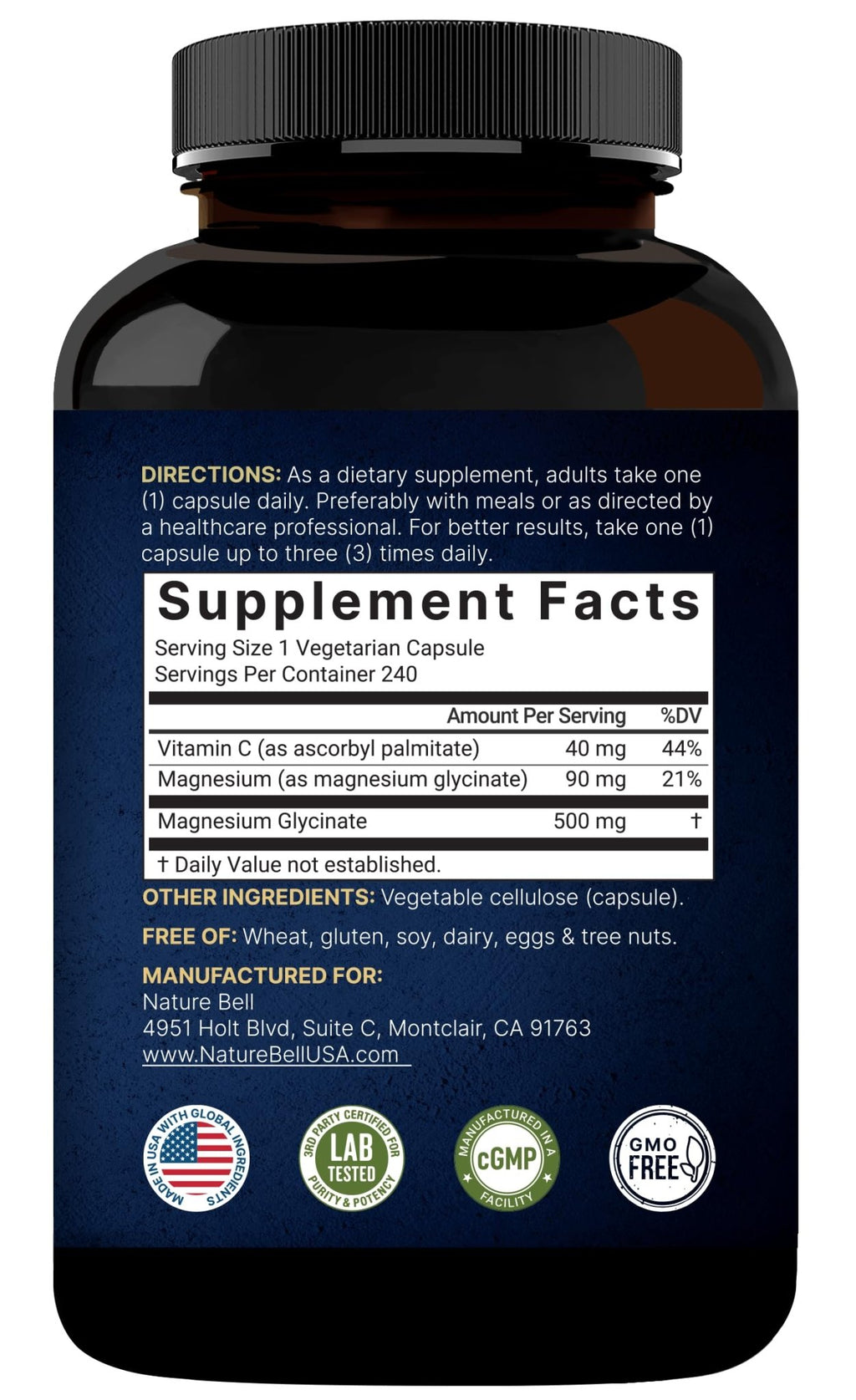 Naturebell Pure Magnesium Glycinate 500mg, 240 Veggie Capsules | 100% Chelated & Purified – 3rd Party Tested, Vegan Friendly, Non-GMO, Filler Free - FENGGESTORE20