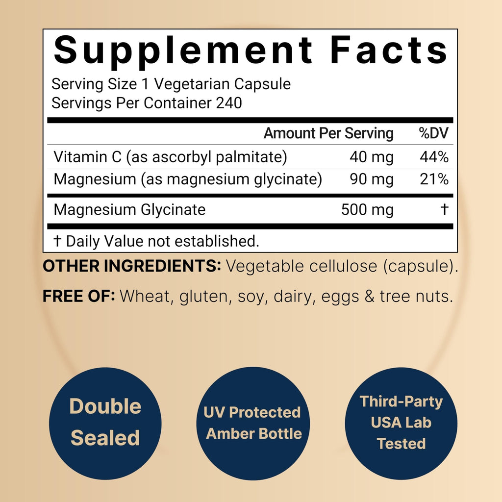 Naturebell Pure Magnesium Glycinate 500mg, 240 Veggie Capsules | 100% Chelated & Purified – 3rd Party Tested, Vegan Friendly, Non-GMO, Filler Free - FENGGESTORE20