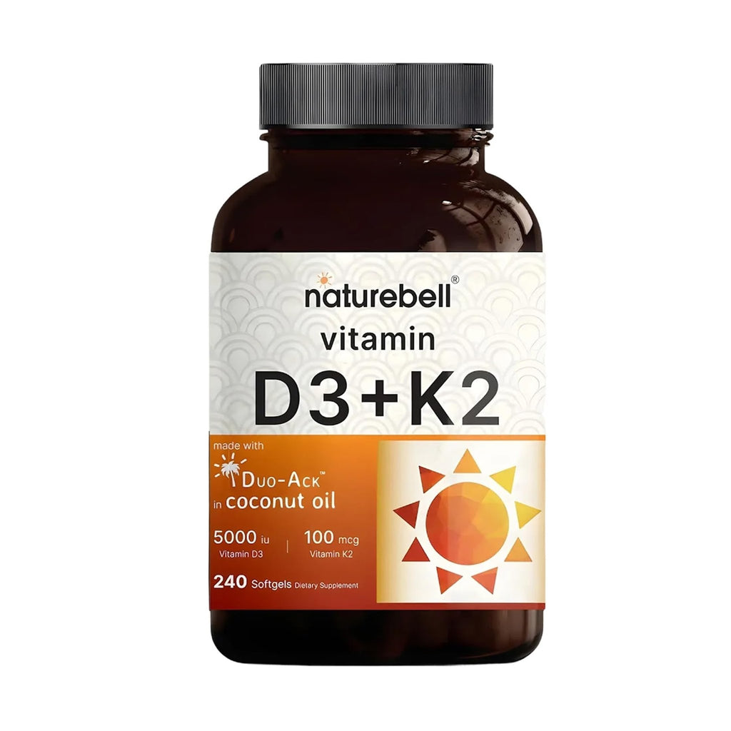 NatureBell Vitamin D3 K2-240 Softgels - 5,000 IU Vitamin D3 & 100mcg Vitamin K2 MK-7 - with Virgin Coconut Oil - Bone, Heart & Immune Health Support - FENGGESTORE20