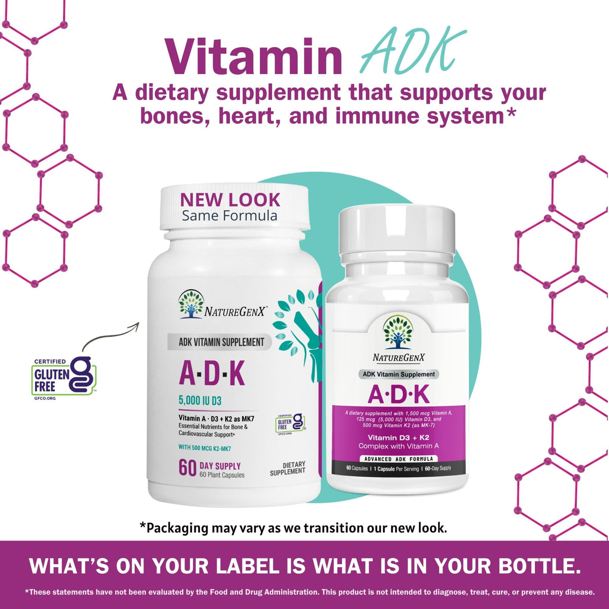 NatureGenX ADK Vitamin Supplement – Vitamins A, D3 & K2 MK-7 for Bone Health & Calcium Absorption – Gluten-Free, Non-GMO, Soy-Free - FENGGESTORE20