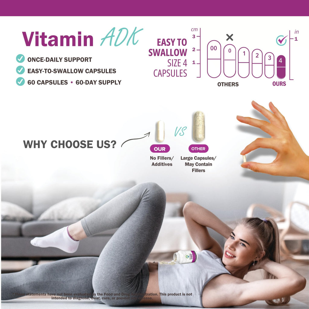 NatureGenX ADK Vitamin Supplement – Vitamins A, D3 & K2 MK-7 for Bone Health & Calcium Absorption – Gluten-Free, Non-GMO, Soy-Free - FENGGESTORE20