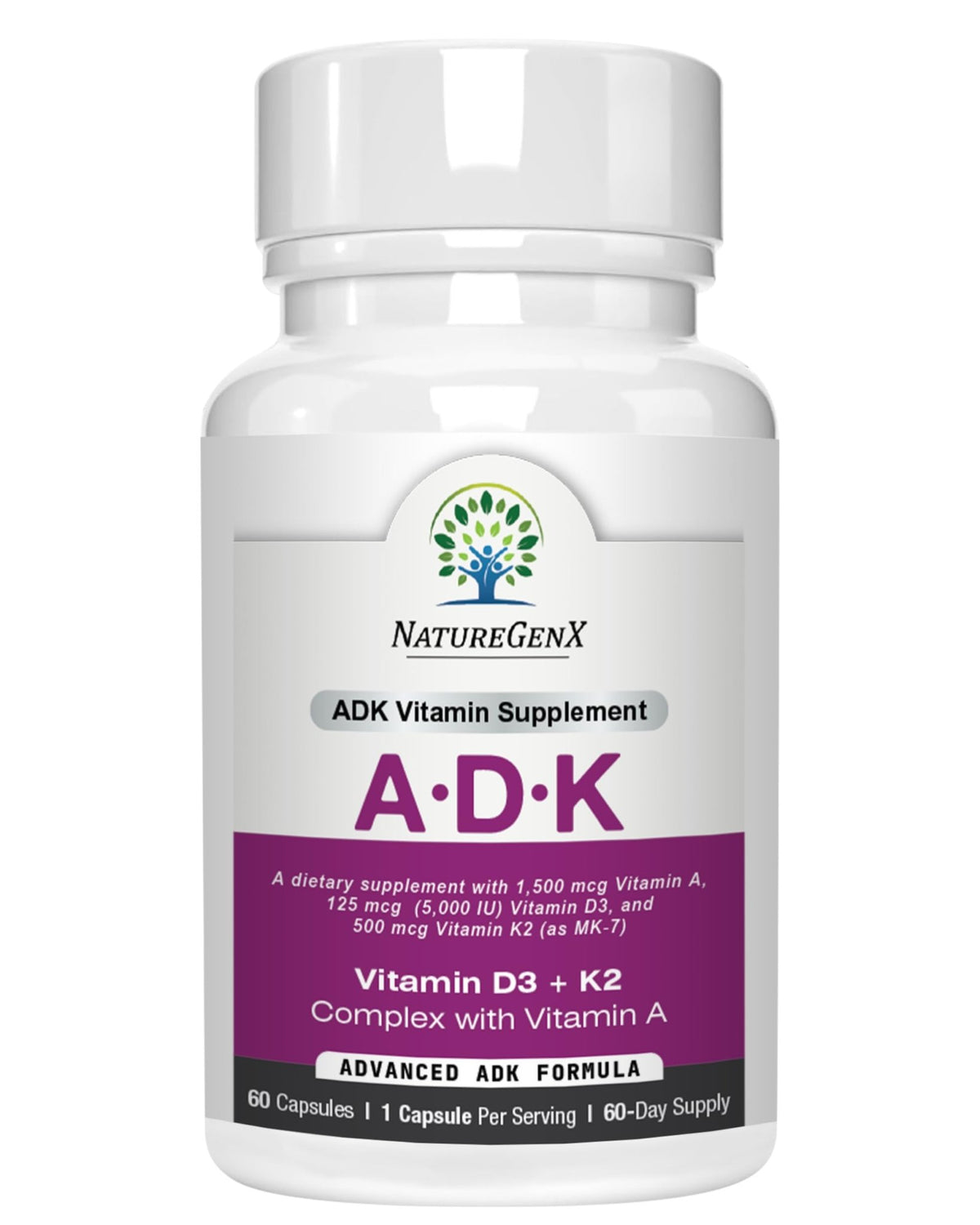 NatureGenX ADK Vitamin Supplement – Vitamins A, D3 & K2 MK-7 for Bone Health & Calcium Absorption – Gluten-Free, Non-GMO, Soy-Free - FENGGESTORE20