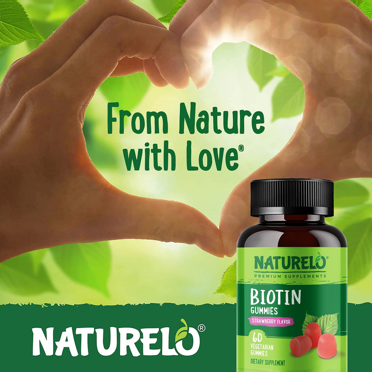 NATURELO Biotin Gummies - Supports Healthy Hair, Skin & Nails - High Potency 2500 mcg - Non GMO, Gluten Free - 60 Gummies - FENGGESTORE20