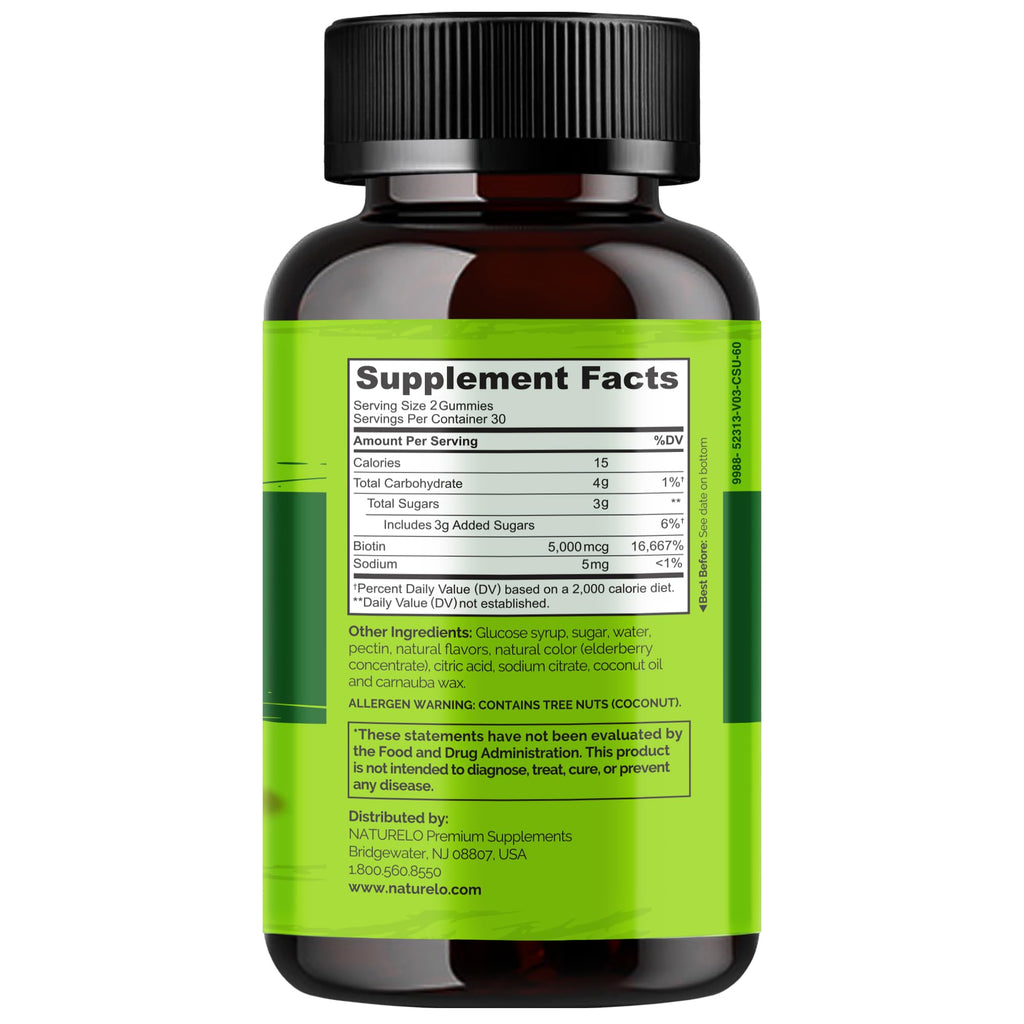 NATURELO Biotin Gummies - Supports Healthy Hair, Skin & Nails - High Potency 2500 mcg - Non GMO, Gluten Free - 60 Gummies - FENGGESTORE20