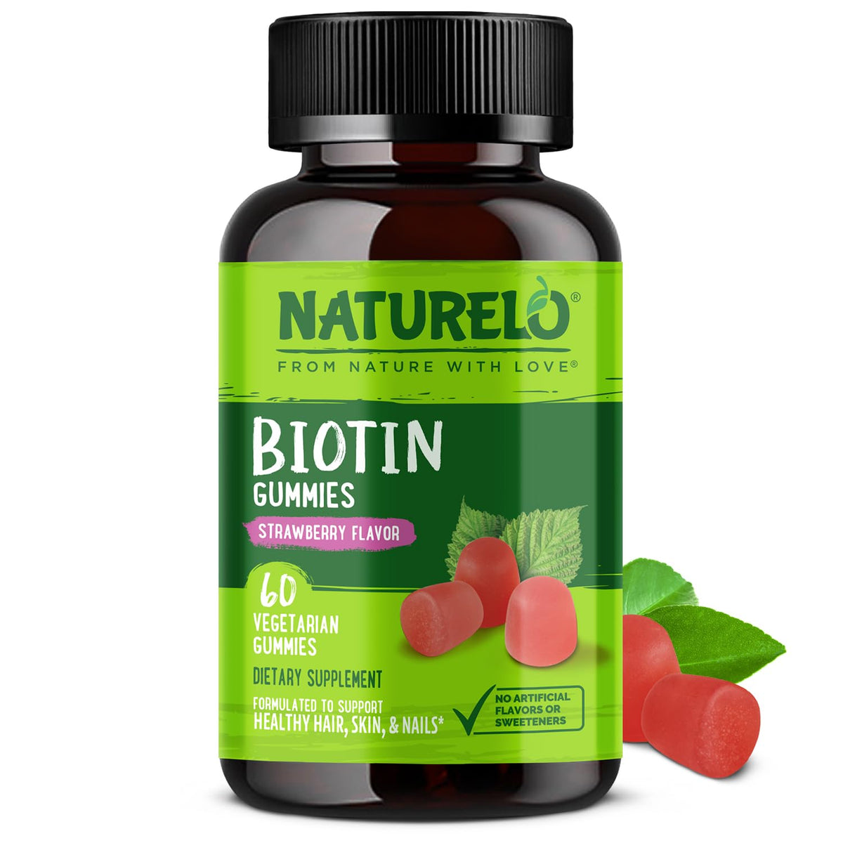NATURELO Biotin Gummies - Supports Healthy Hair, Skin & Nails - High Potency 2500 mcg - Non GMO, Gluten Free - 60 Gummies - FENGGESTORE20