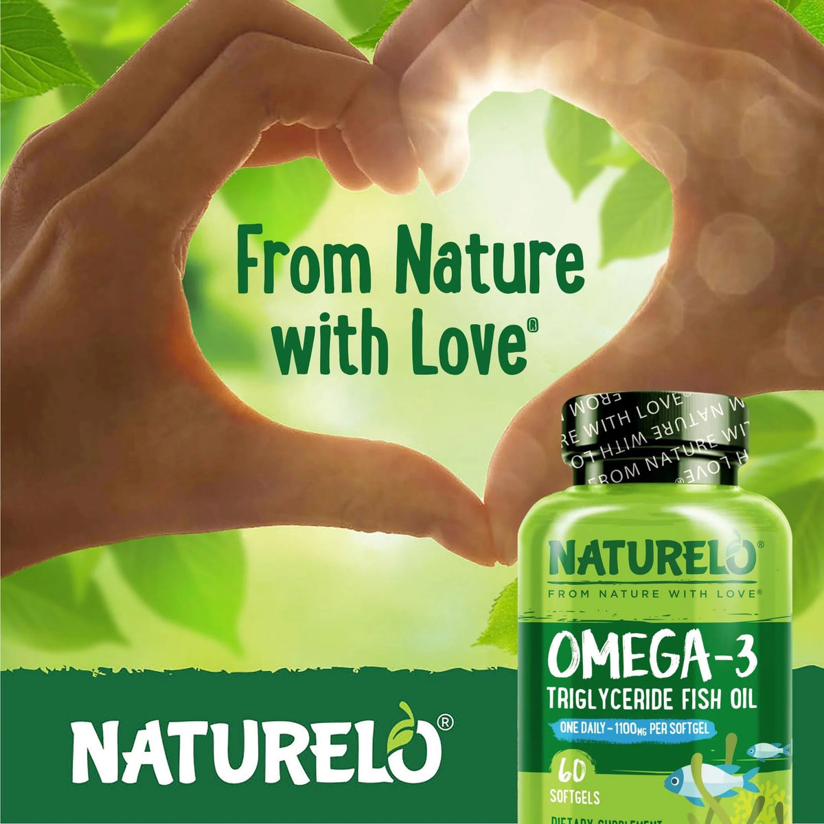 NATURELO Burpless Omega 3 Fish Oil Supplement - 1100mg Triglyceride Omega-3, EPA + DHA, Liquid Fish Oil for Heart, Eye, Brain, Joint Health - FENGGESTORE20