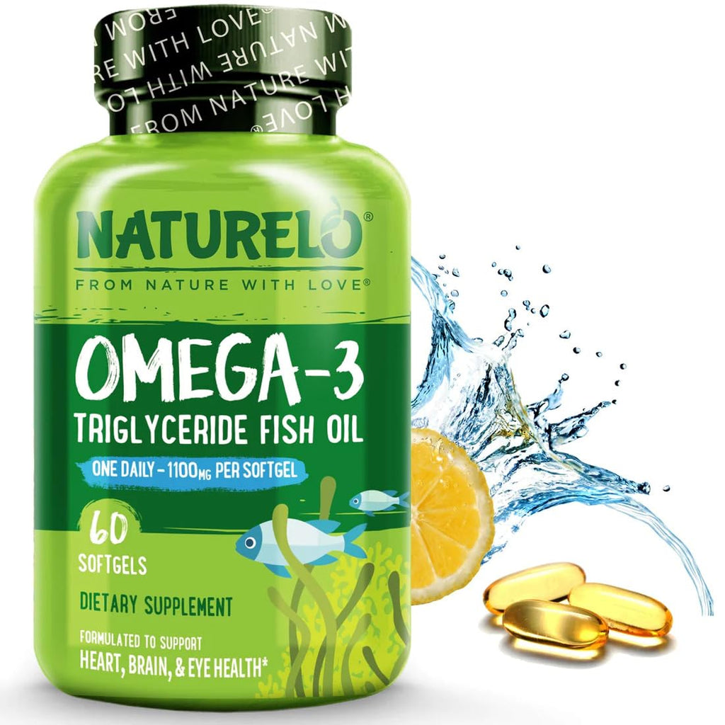 NATURELO Burpless Omega 3 Fish Oil Supplement - 1100mg Triglyceride Omega-3, EPA + DHA, Liquid Fish Oil for Heart, Eye, Brain, Joint Health - FENGGESTORE20
