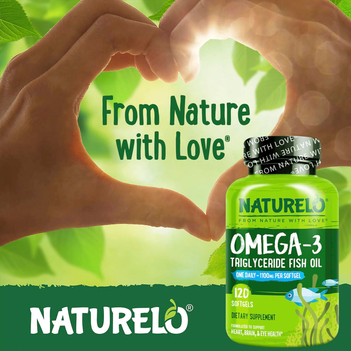 NATURELO Burpless Omega 3 Fish Oil Supplement - 1100mg Triglyceride Omega-3, EPA + DHA, Liquid Fish Oil for Heart, Eye, Brain, Joint Health - FENGGESTORE20