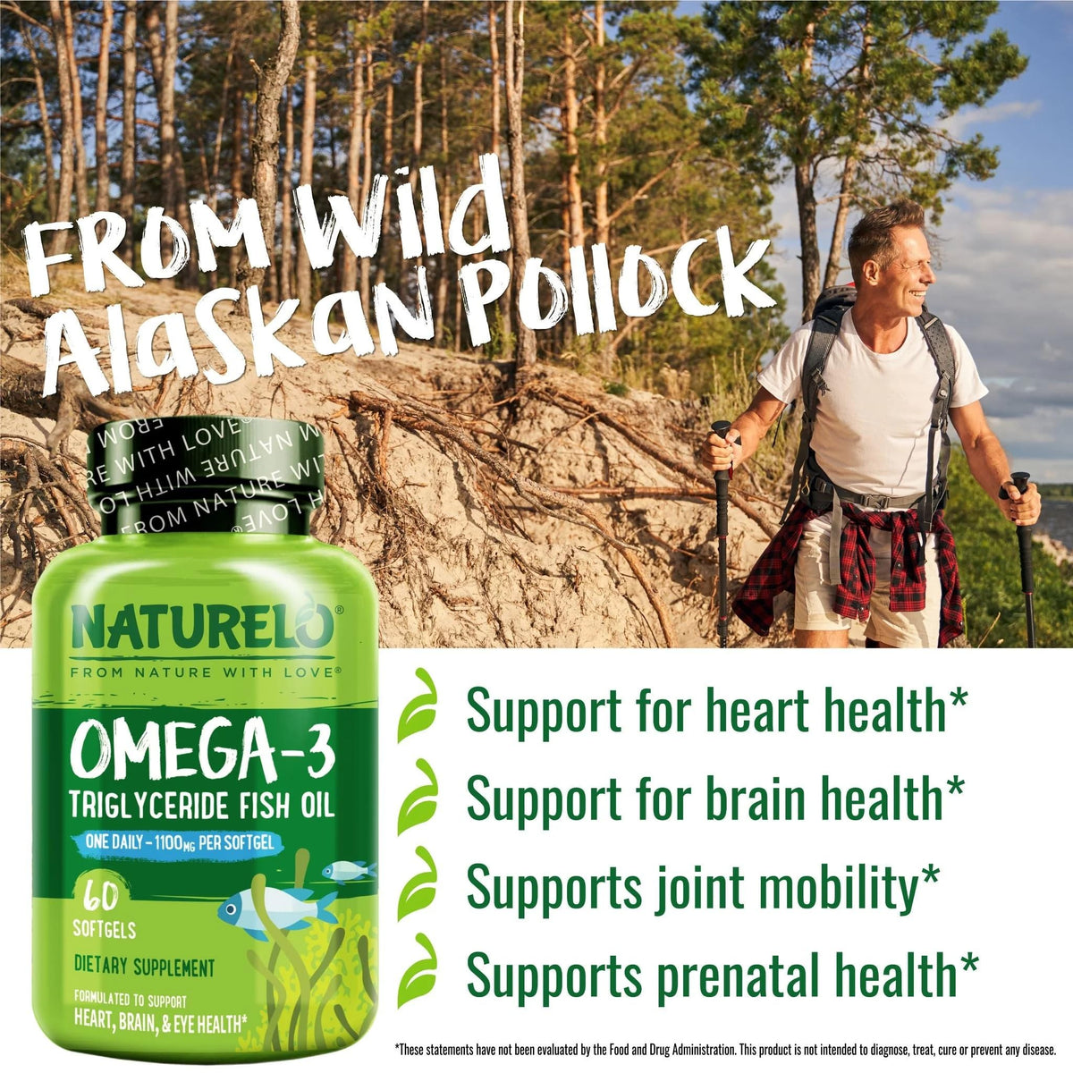 NATURELO Burpless Omega 3 Fish Oil Supplement - 1100mg Triglyceride Omega-3, EPA + DHA, Liquid Fish Oil for Heart, Eye, Brain, Joint Health - FENGGESTORE20