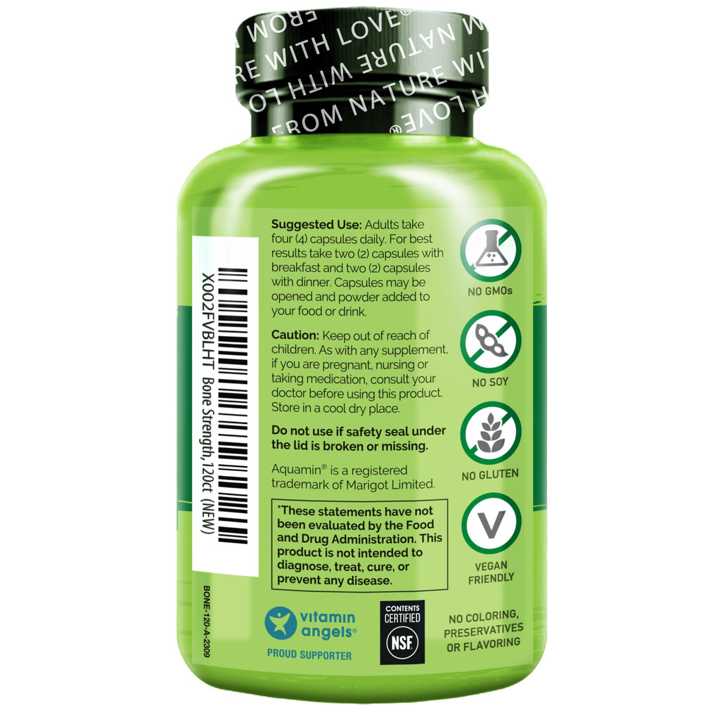 NATURELO Calcium Supplement - with Vitamin C, Vitamin D3, K2, and Calcium Magnesium Zinc for Bone Strength with Calcium 600mg - Plant-Based, 120 Vegetarian Capsules - FENGGESTORE20