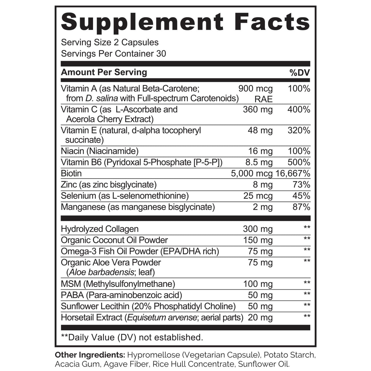 NATURELO Hair, Skin and Nails Vitamins - 5000 mcg Biotin, Collagen, Natural Vitamin E - Supplement for Healthy Skin - FENGGESTORE20
