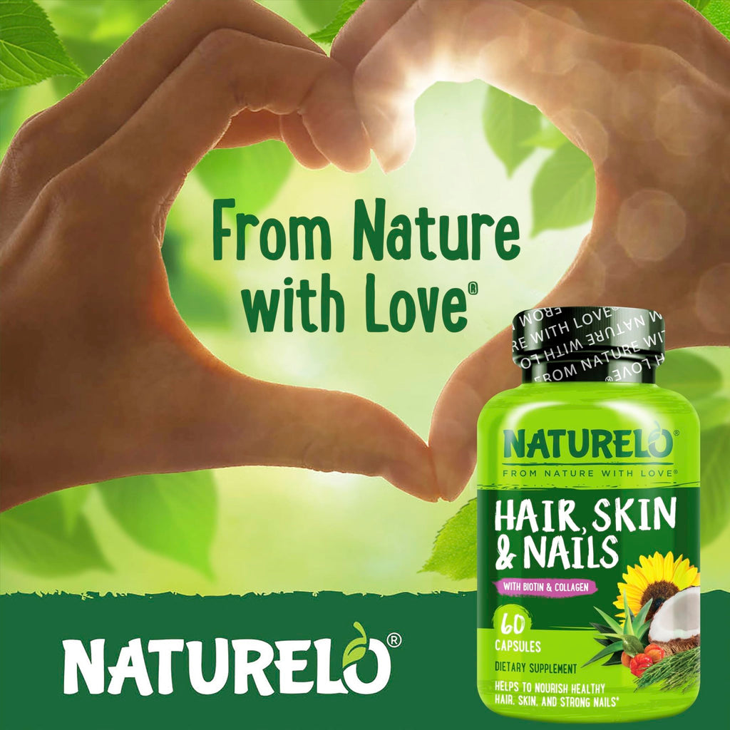 NATURELO Hair, Skin and Nails Vitamins - 5000 mcg Biotin, Collagen, Natural Vitamin E - Supplement for Healthy Skin - FENGGESTORE20