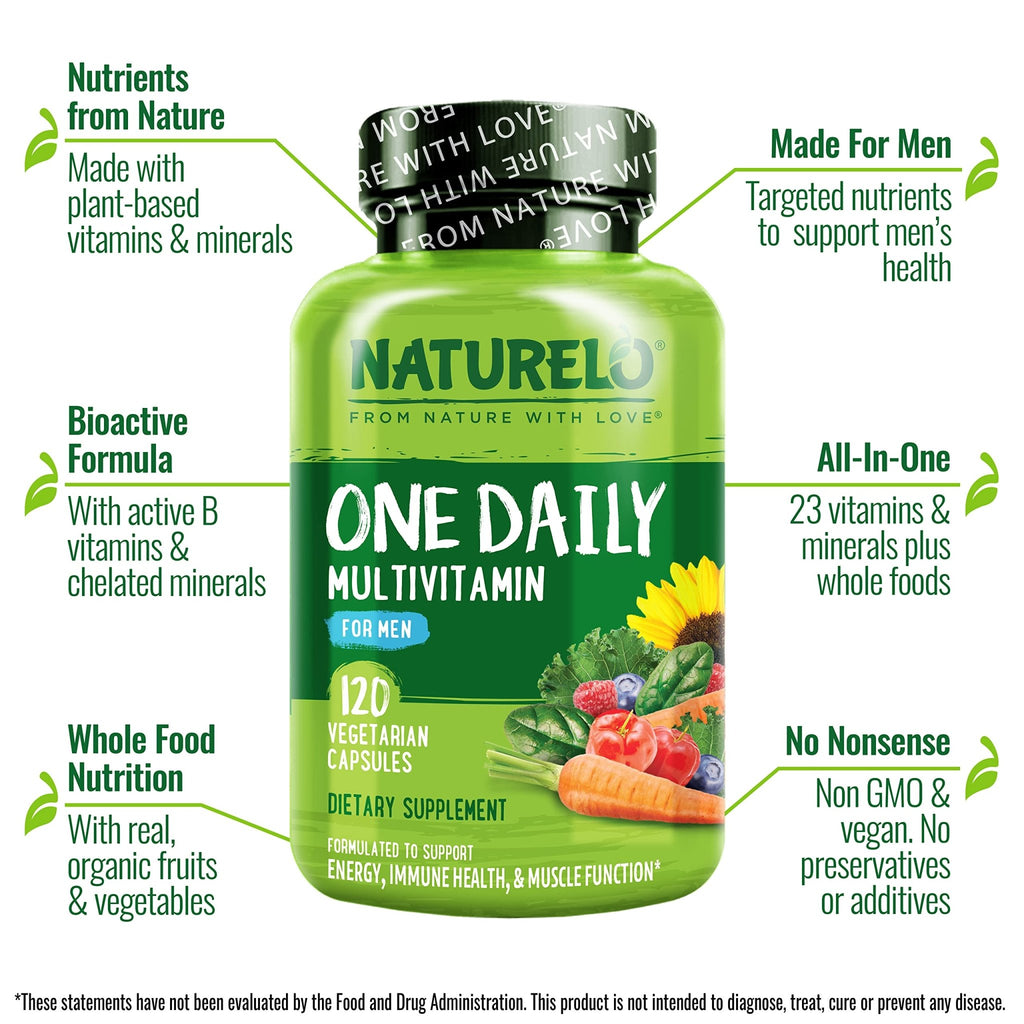 NATURELO Mens Multivitamins - One Daily Multivitamin for Men with Vitamins, Minerals & Organic Whole Foods, Boost Energy & Health - FENGGESTORE20