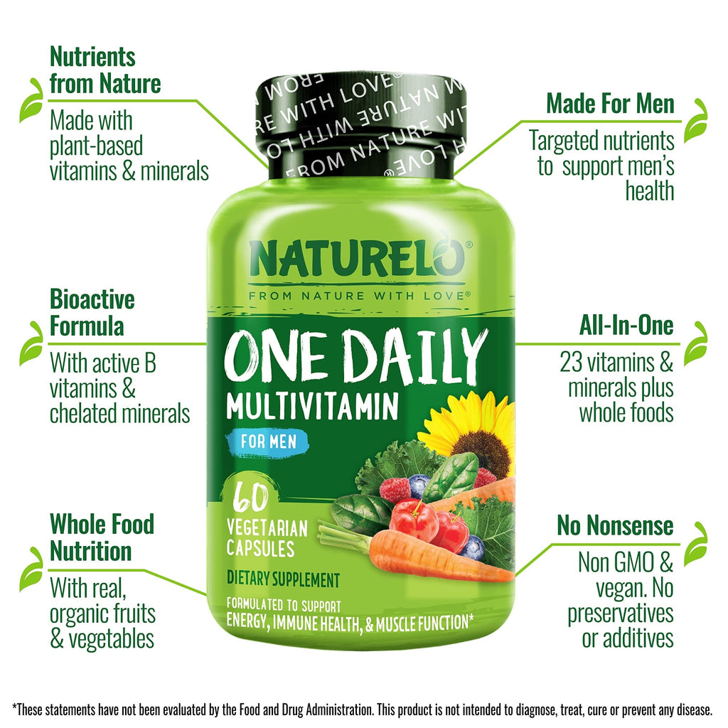 NATURELO Mens Multivitamins - One Daily Multivitamin for Men with Vitamins, Minerals & Organic Whole Foods, Boost Energy & Health, - FENGGESTORE20
