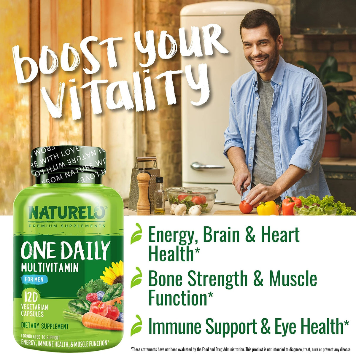 NATURELO Mens Multivitamins - One Daily Multivitamin for Men with Vitamins, Minerals & Organic Whole Foods, Boost Energy & Health - FENGGESTORE20