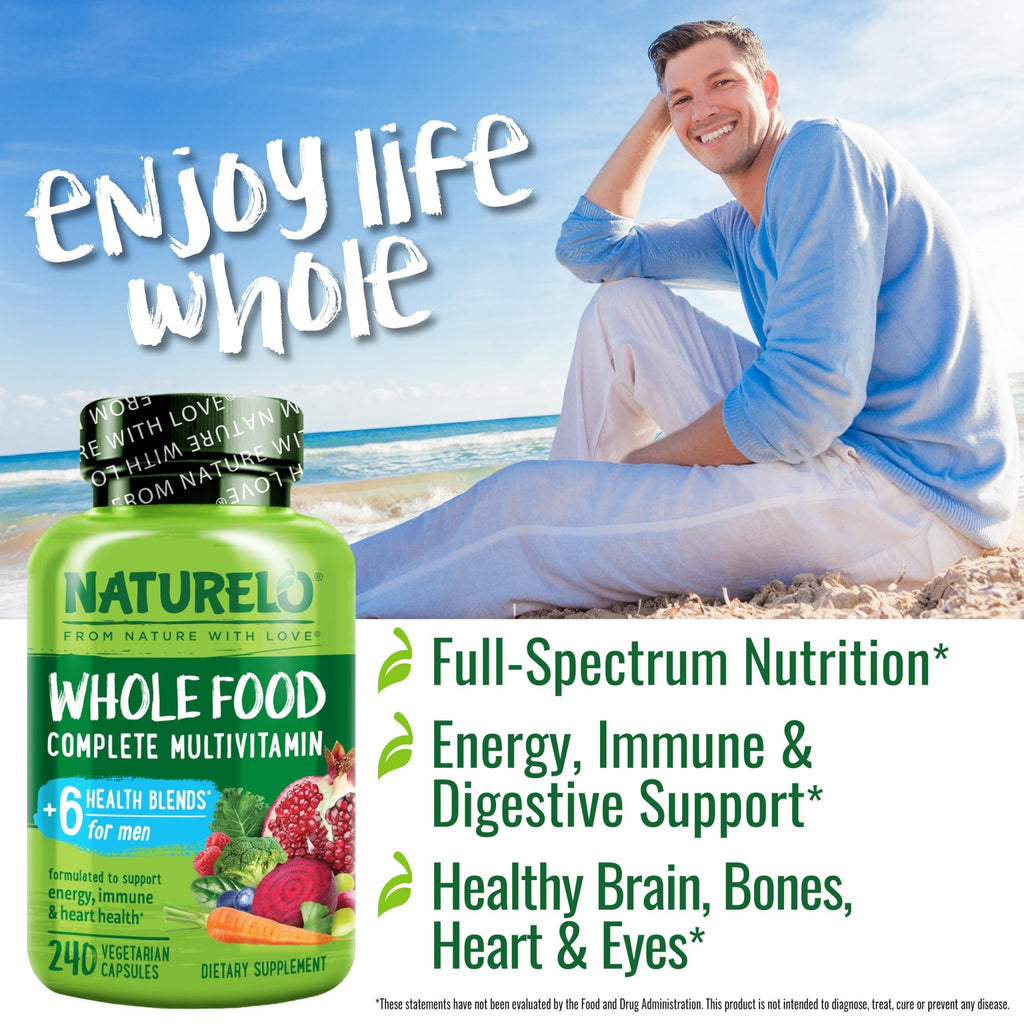 NATURELO Mens Multivitamins - Whole Food Multivitamin for Men with Vitamins, Minerals - 240 Vegetarian Capsules for Energy, Brain, Heart, Eye Health* - FENGGESTORE20