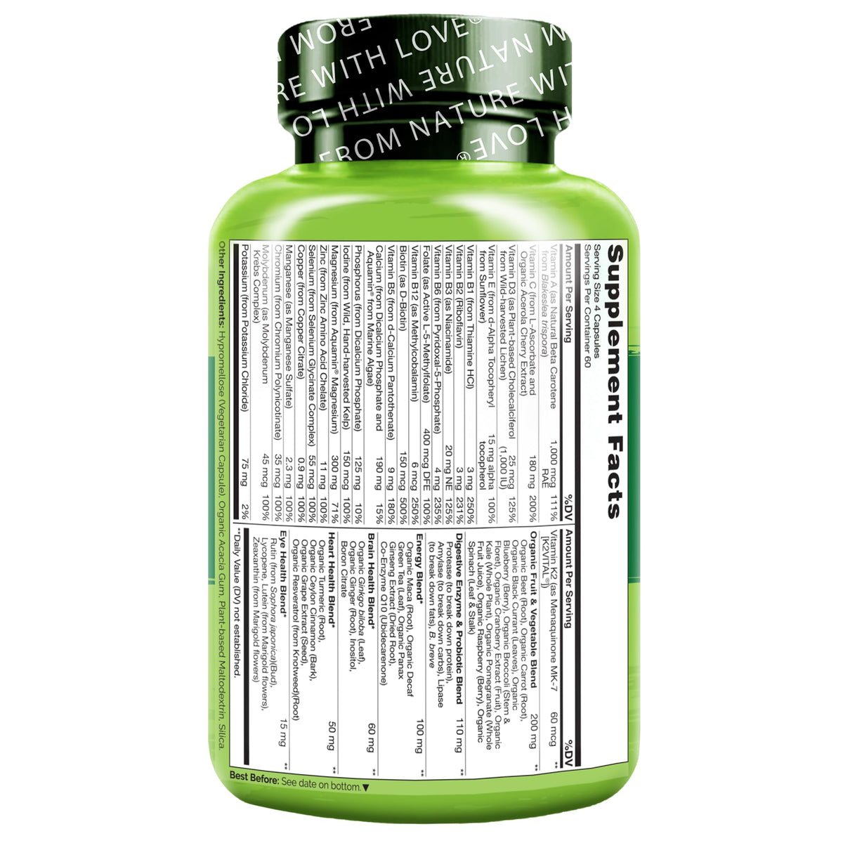 NATURELO Mens Multivitamins - Whole Food Multivitamin for Men with Vitamins, Minerals - 240 Vegetarian Capsules for Energy, Brain, Heart, Eye Health* - FENGGESTORE20