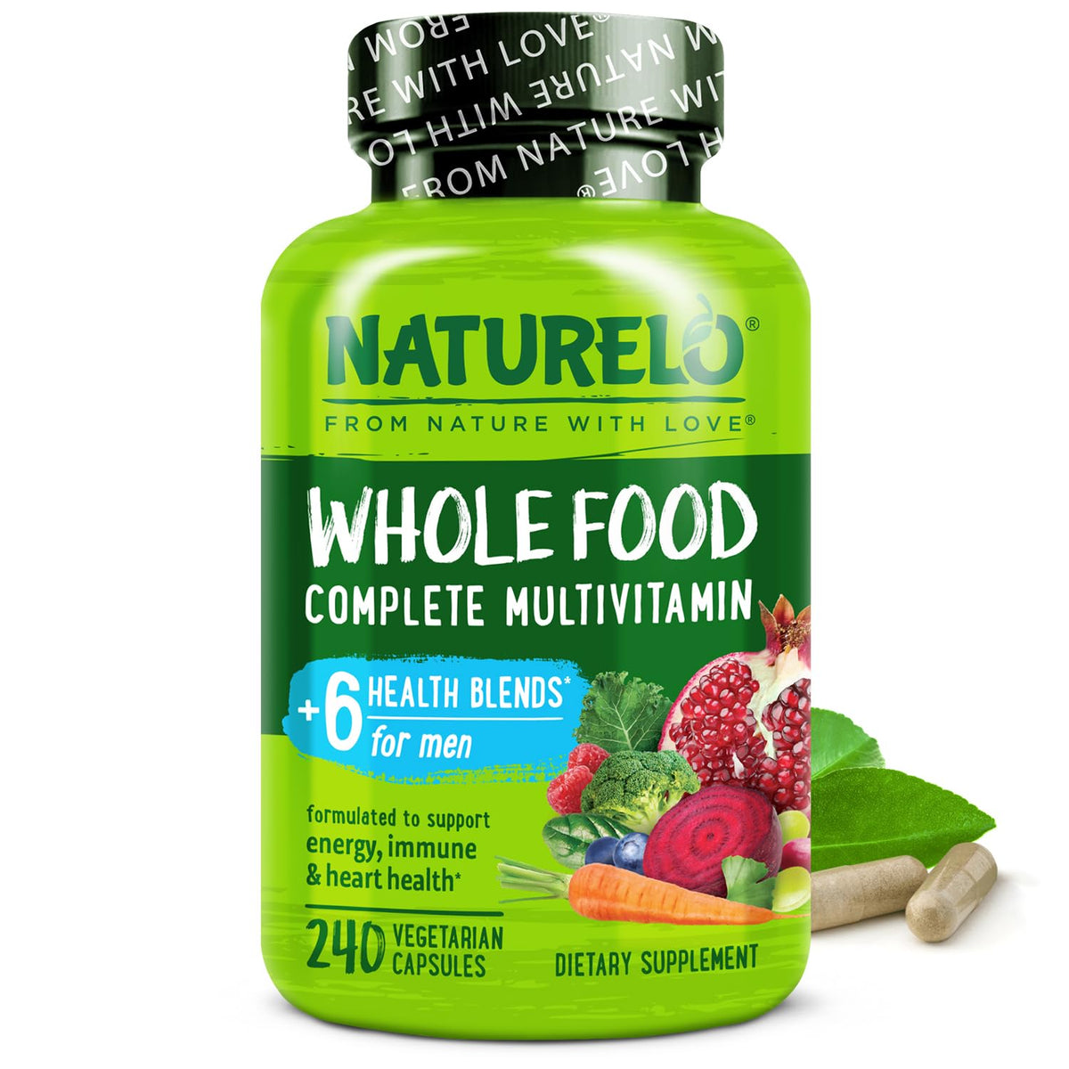 NATURELO Mens Multivitamins - Whole Food Multivitamin for Men with Vitamins, Minerals - 240 Vegetarian Capsules for Energy, Brain, Heart, Eye Health* - FENGGESTORE20