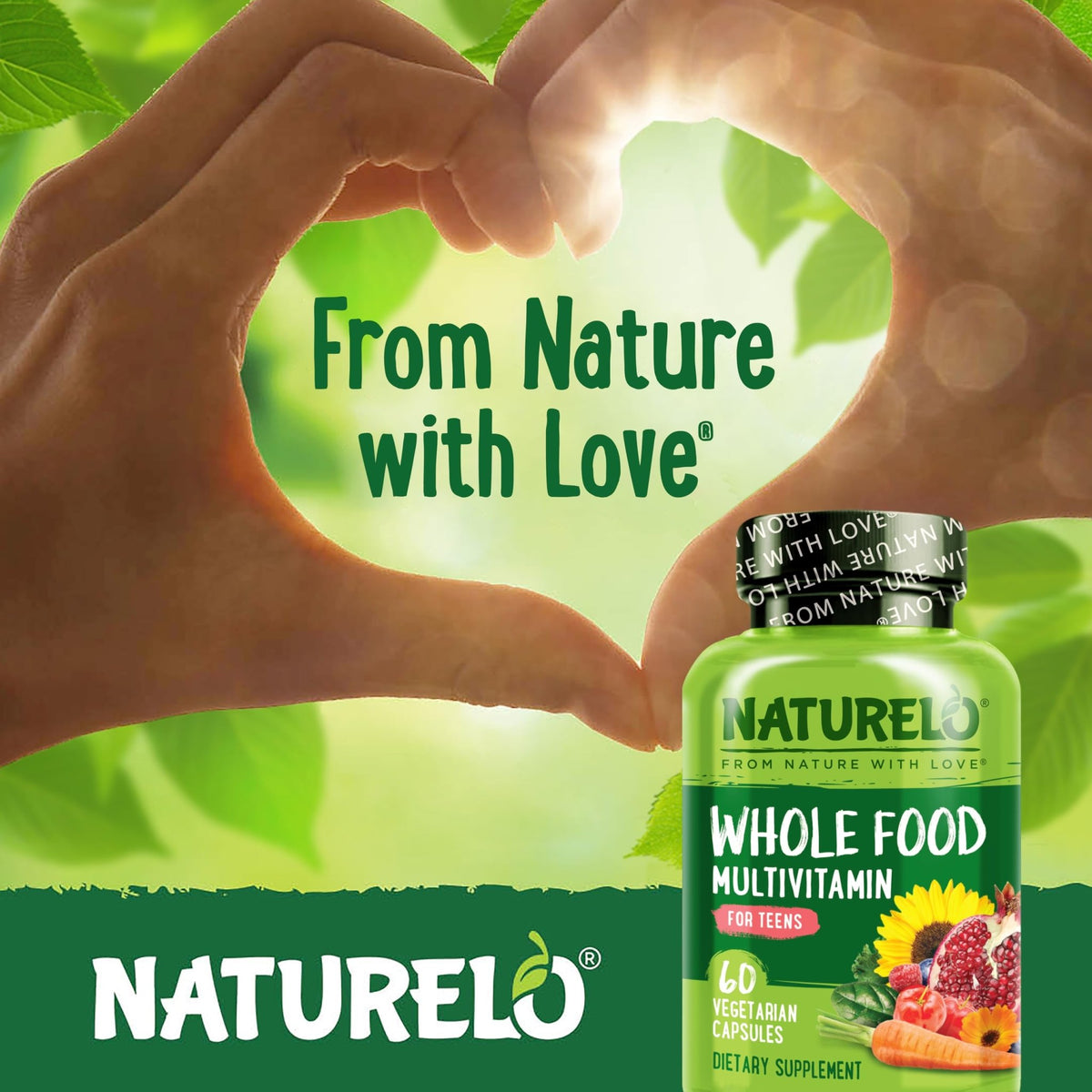 NATURELO Multivitamins for Teenage Girls/Boys, 60 Capsules, Whole Food Multivitamin with Minerals, Non-GMO, Vegetarian - FENGGESTORE20